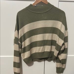 Striped Olive Green and Beige Women's Sweater